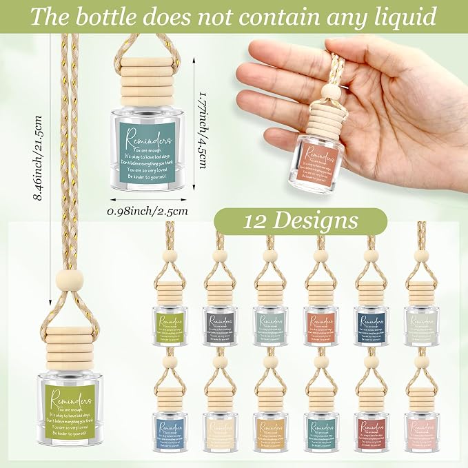 Funnymoom 36 Pcs Cna Gifts Bulk Empty Glass Essential Oil Diffuser Car Air Freshener Diffuser Hanging Ornament for Coworkers Office Staff