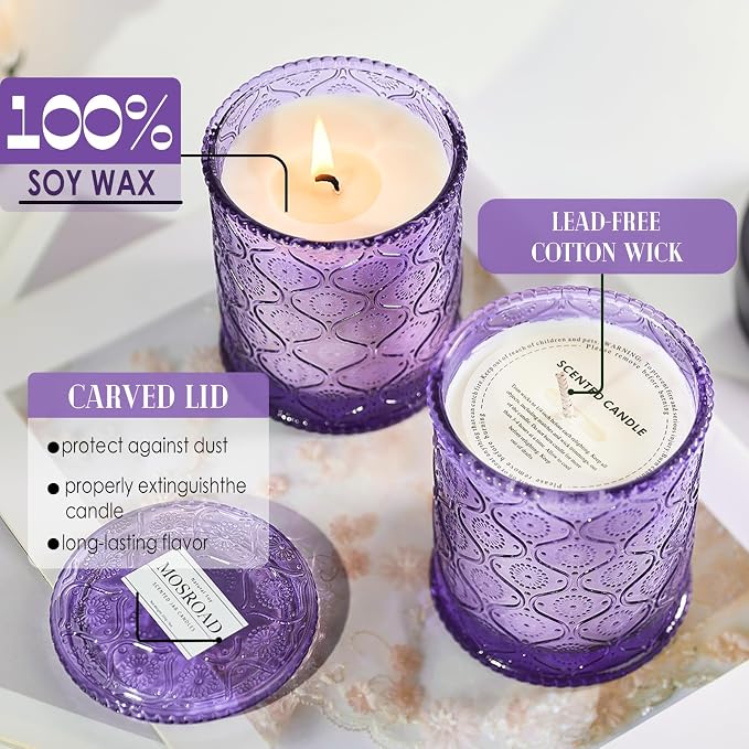 Dream Weaver Lavender Scented Jar Candle - Relaxing & Calming Aromatherapy Candle for Sleep, Natural Soy Wax Lavender Home Scented Candles for Stress Relief & Meditation, 50-Hour Long Burn Time