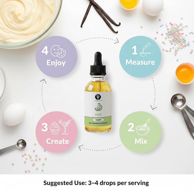 Dolce Flav Natural Lime Extract – 2 Ounce Oil-Soluble Kosher, Sugar-Free, Concentrated Citrus Lime Flavor for Candy, Chocolates & Desserts, Includes Measured Dropper