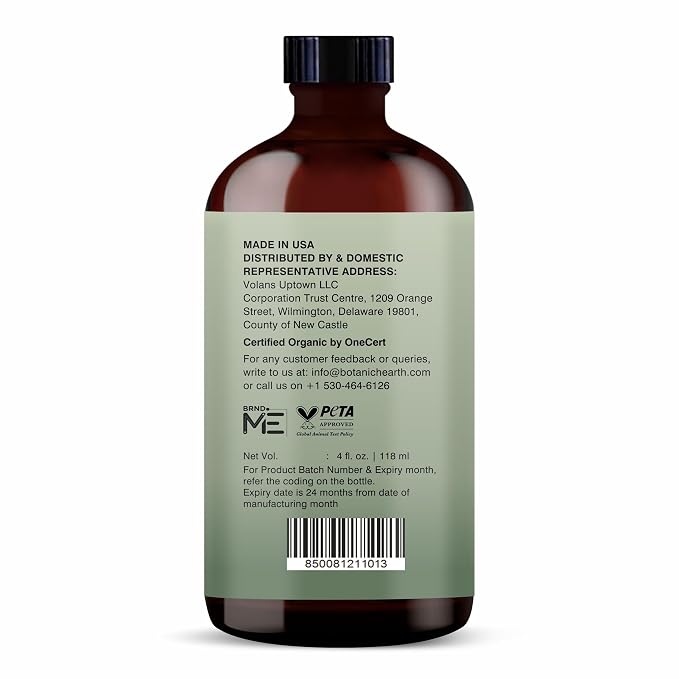 Botanic Hearth USDA Organic Jojoba Oil 4 Fl Oz |100% Pure and Natural- Cold Pressed & Hexane Free Natural Hair Growth Oil for Eyelashes, Eyebrows, Skin, Body, Face, Nails & Scalp