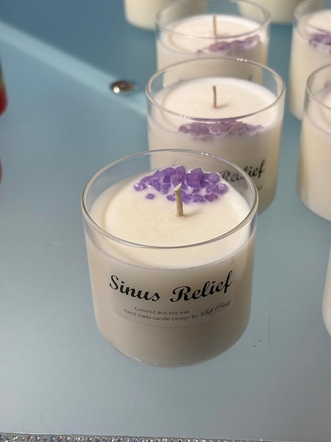 Sinus Relief Soy Wax Candle with Peppermint, Eucalyptus, Lavender, and Menthol, 6 oz, New and Improved with Stronger Scent