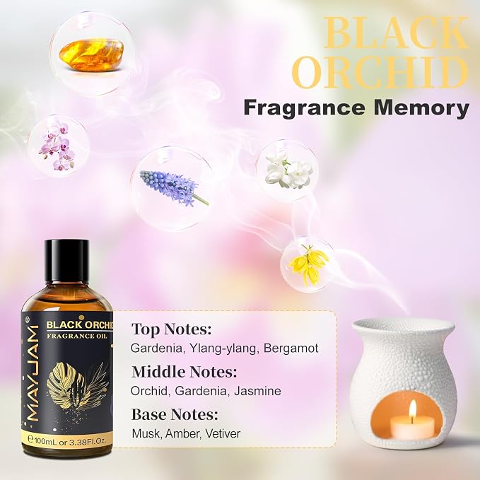MAYJAM 100ML/3.38FL.OZ Black Orchid Fragrance Oils with Glass Dropper, Essential Oils for Diffusers, Long Lasting Scented Oils for Soap Candle Making