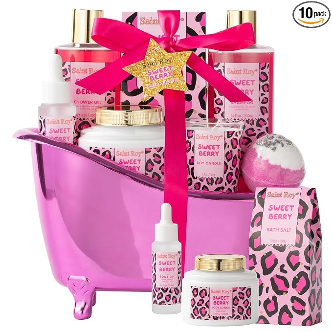 Home Spa Self Care, Bath and Body Spa Gift Basket for Women, Shower Bath Spa Sweet Berry Bath Sets for Teens Gift| Relaxing Care Kit Christmas Mothers Day Gifts for Mom Gift Baskets for Anniversary