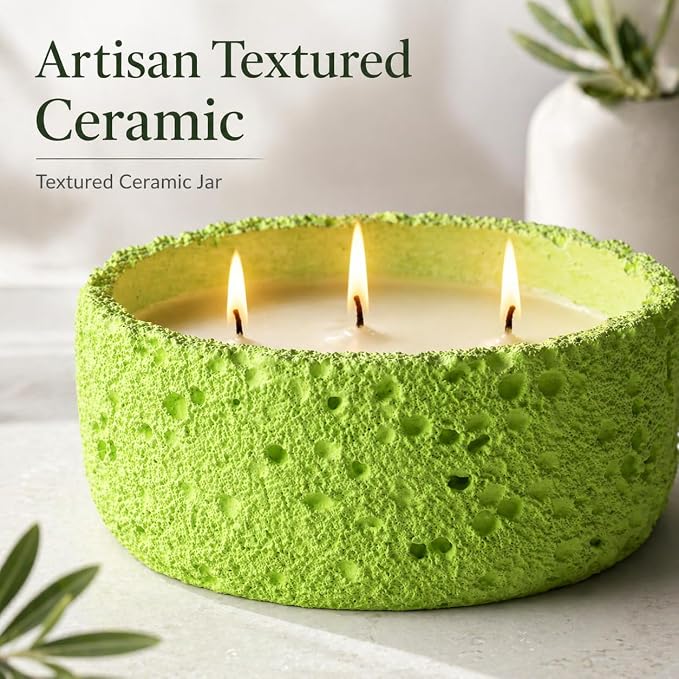 Viyffo 20oz Large Scented Candle - Sage & Bergamot, 3 Wick Non Toxic Soy Candles for Women & Men, Matte Green Ceramic Jar, Luxury Home Fragrance, Elegant Room Decor & Premium Gift