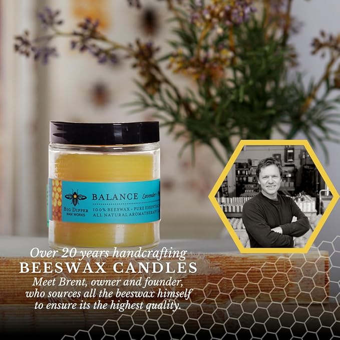 Big Dipper Wax Works Beeswax Aromatherapy Candle, Balance - Lavender & Peppermint, Apothecary Glass 3.2 oz, 20 Hour Clean Burn, Natural & Eco-Friendly, 2" x 2.5"