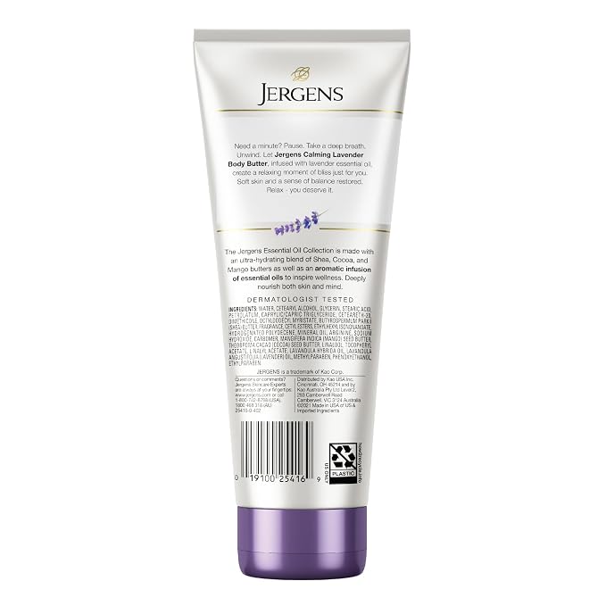 Jergens Lavender Body Butter Hand and Body Lotion, Moisturizer for Women, with Essential Oils for Indulgent Moisturization, 7 Oz (Pack of 5)
