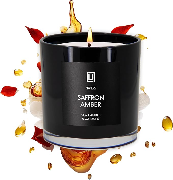 Lulu Candles | Saffron & Amber | Notes: Jasmine, Saffron, Cedar, & Amber | Smells Woody & Floral | Luxury Scented Soy Jar Candle | Hand Poured in The USA | Highly Scented Long Lasting (9 Oz.)