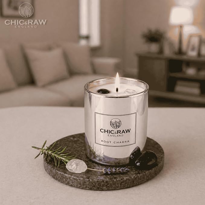 Aromatherapy Candle Third Eye Chakra Crystal Candle with Clear Quartz and Black Obsidian - Luxury Long-Lasting Burn Soy Wax, Infused Elderflower & Grapefruit, Clarity & Protector, 7.05oz