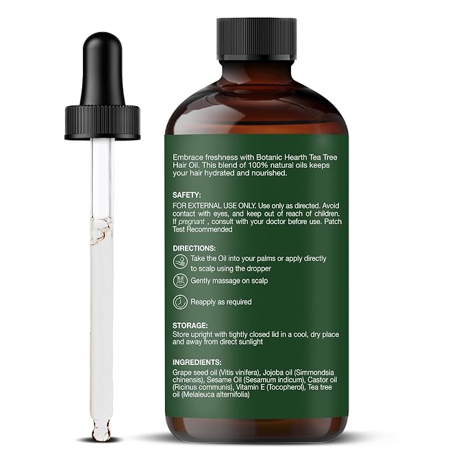 Botanic Hearth 100% Pure Tea Tree Hair Oil For Hair Growth & Hair Treatment Oils 2 Fl Oz | Infused with coconut Oil | Hair Oil Repairs Dry Damaged Hair, Strengthening, Healthier | All Hair Types