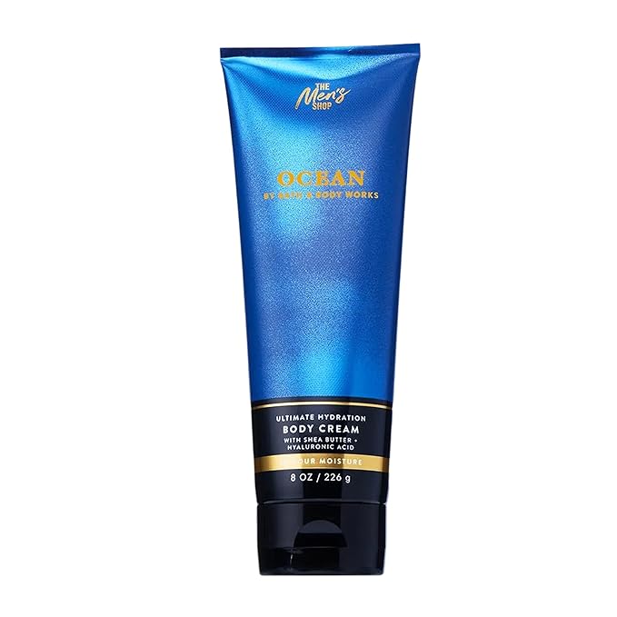 Bath & Body Works Men’s Body Cream, Ocean Scent, Ultimate Hydration Moisturizer with Shea Butter & Hyaluronic Acid for Dry Skin, Coastal Air & Cypress Scent, 8 oz - 1 Pack