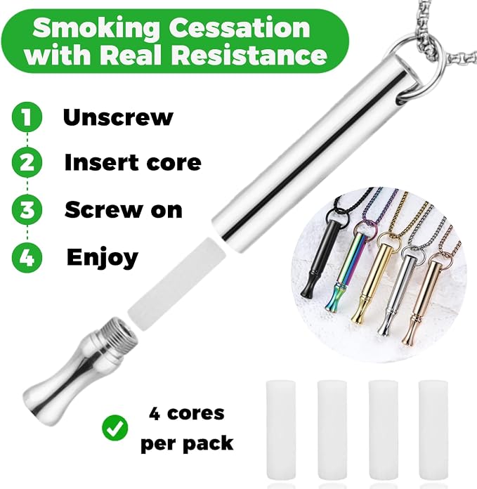 LAMKHOO Breathing Necklace to Quit Smoking and Vaping - Refillable Essential Oil Diffuser, Fidget Necklace for Anxiety Relief, Smokeless Inhaler with 4 Cotton Pods