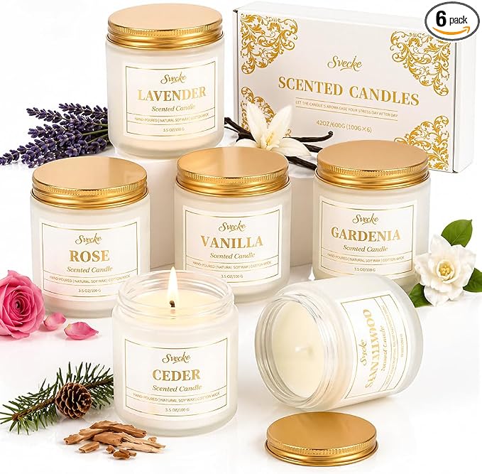 Scented Candle Set, 21 oz 6 Pack Soy Wax Jar Candles, Home Aromatherapy Candle Gift for Women Men, Candle Set for Birthday Housewarming New Home