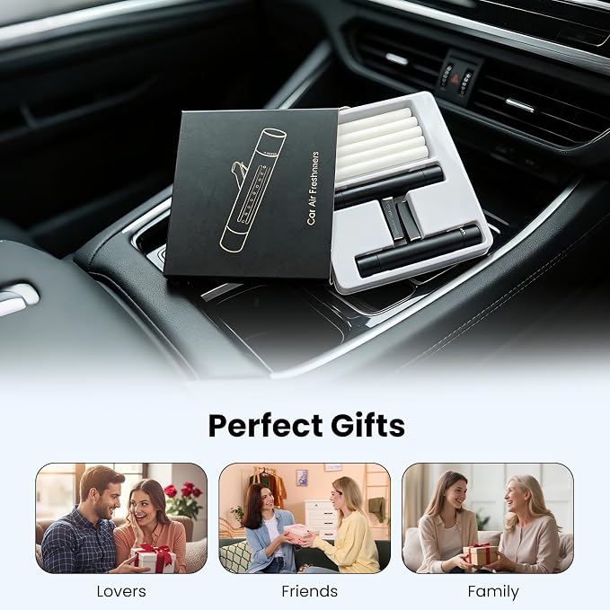 2 Pack Refillable Car Air Freshener Vent Clips with 12 Unscented Sticks, Adjustable Air Freshener Diffuser for Auto Vent, Reusable Car Fresheners for Women and Men, Black