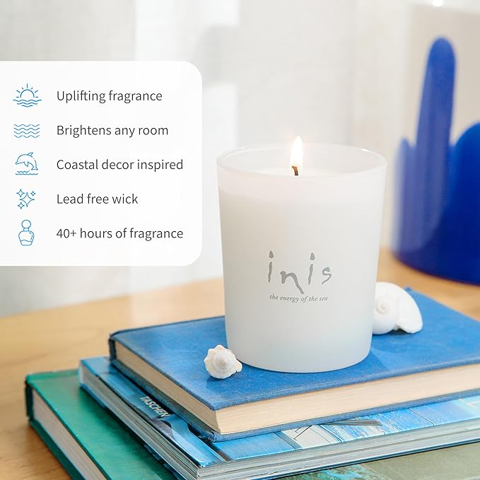 Inis the Energy of the Sea - Scented Candle, Ocean Fresh Soy Wax Blend Candle in Frosted Glass Jar, Clean Coastal Home Fragrance for Bedroom, Living Room and Bathroom