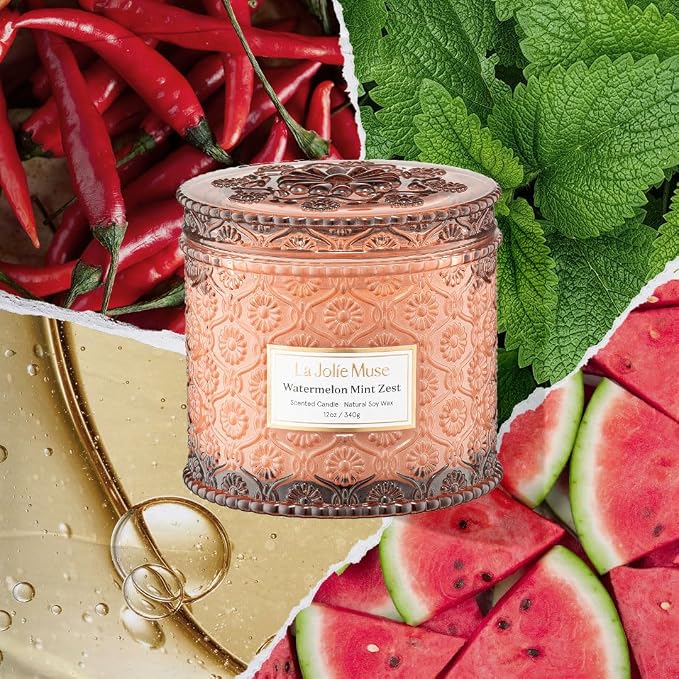 LA JOLIE MUSE Watermelon Mint Scented Candles for Home, Natural Soy 2-Wick | Large Jar Luxury Candle, Clean Non Toxic Wax, Decorative Candles, Fresh Summer Pretty Candles, Gifts for Women & Men,12 oz