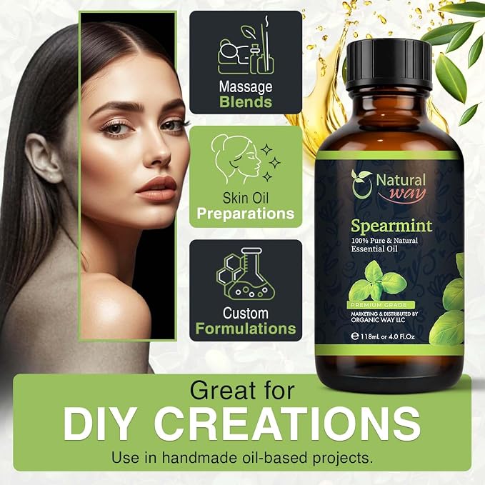 Spearmint Essential Oil for Diffusers | Natural Aroma Oil for Home Fragrance, Humidifier & DIY Candle Making, Long Lasting Scent for Office, Bedroom & Soothing Scent 4 Fl Oz (120 mL)