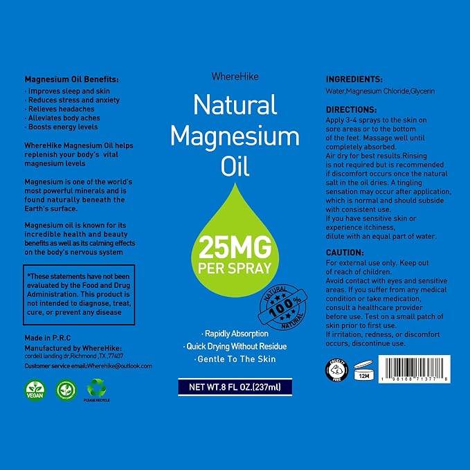 Stilip Magnesium Spray, Pure Magnesium Oil Spray for Feet,Ideal Gift for Muscle Relaxation&Better Sleep,Rapid Absorption,Quick Drying Without Residue-Unflavored.