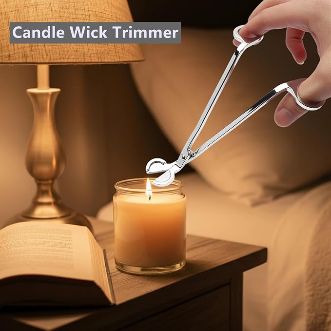 Candle Wick Trimmer Set with Wick Dipper, Copper Nickel Plated Textured Mirror Finish, Aesthetic Candle Accessory for Relaxation & Bedtime Rituals