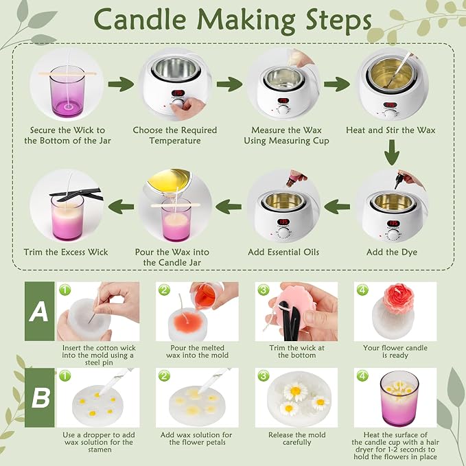 ZEROMX Candle Making Kit for Adults Beginners – 1200g Soy Wax, Digital Wax Melting Pot, Floral Candle Molds, Gift Boxes, Premium Candle Making Supplies, Complete DIY Set, Christmas Craft Gifts