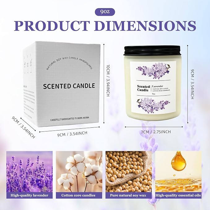 Coniol Natural Lavender Candle Scented Candle for Home - Rich & Warm Aromatherapy for Home Relaxation, Holiday Decor & Stress Relief, Premium Soy Wax for Family Coziness