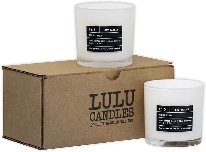 Lulu Candles | Fresh Linen | Luxury Scented Soy Jar Candle | Hand Poured in The USA | Highly Scented & Long Lasting (9 Oz. 2 Pack)