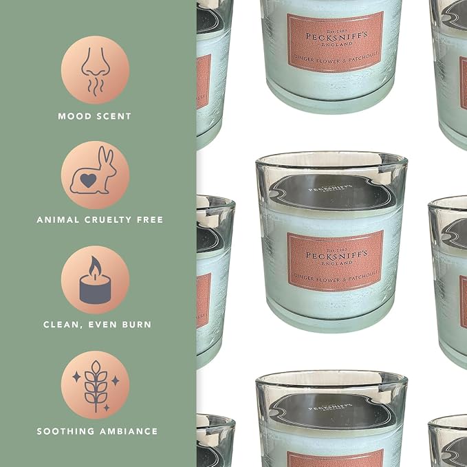 Pecksniff's Classic Gingerflower & Patchouli Scented Candle | 3 Wicks Candle with Dust Cover | 550g/19.4oz