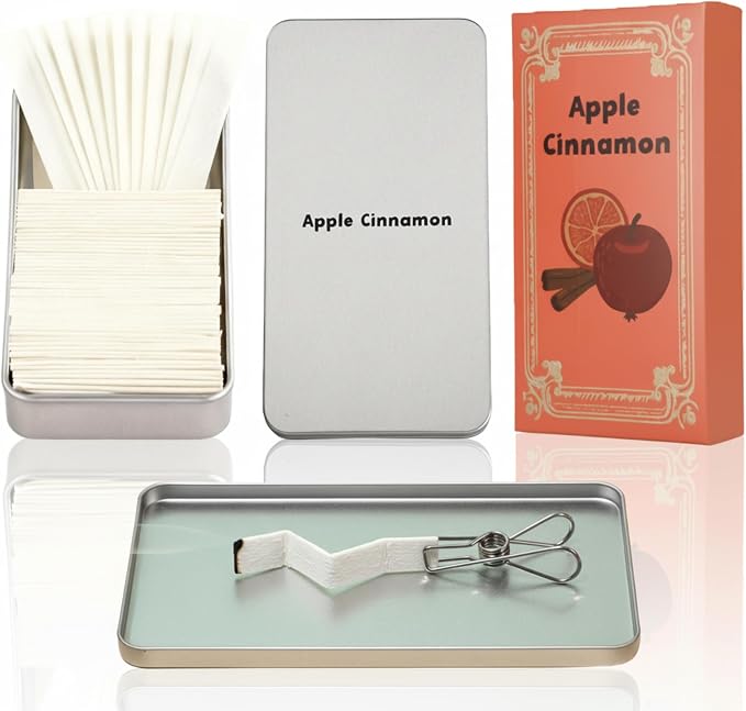 Eaasty Paper Incense Kits - 80 Pcs Burning Paper Incense with Tin Case and Clips - Quick Usage - Eliminating Bathroom, Kitchen Odors - Aromatherapy Gifts for Women(Apple Cinnamon)