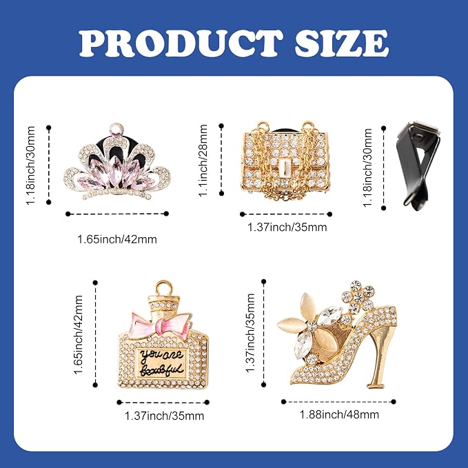 Rislobx 4PCS Bling Air Freshener Vent Clip, Crystal Diamond High Heel Shoe Bag Crown Perfume Bottle Diffuser Vent Clip Cute Car Bling Accessories Decoration for Women (Gold)