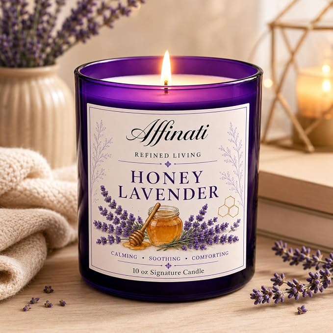 Affinati Honey Lavender Signature Candle - 10 oz Luxury Soy Blend Wax Candle, Long-Lasting Home Fragrance