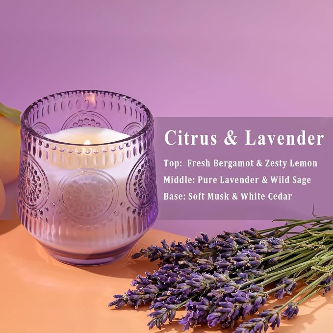 2 Pcs Soy Wax Scented Jar Candles Set, Sandalwood Sage & Citrus Lavender- Scented Candles for Home, 7.5oz Each, Up to 52 Hours Burn Time, Decorative Aromatherapy Candle for Relaxation & Luxury Gifting