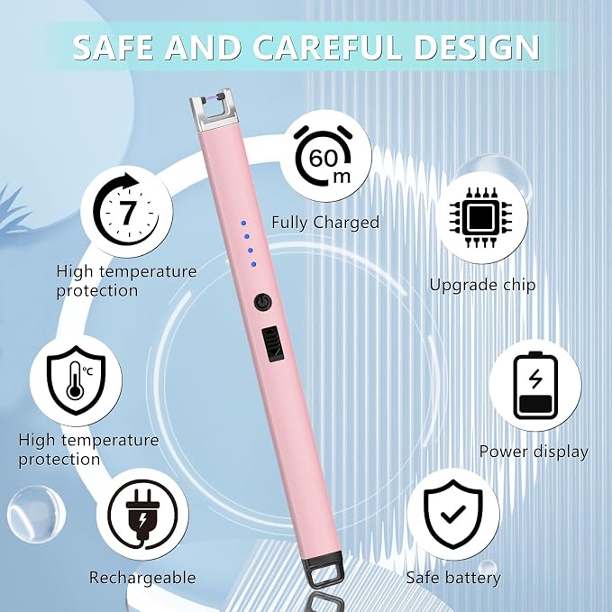 Electric Lighter, Rechargeable Lighter with Battery Indicator Light and Safety Switch, Electric Candle Lighters for Scented Candles,Barbecues, Camping, Holiday Parties