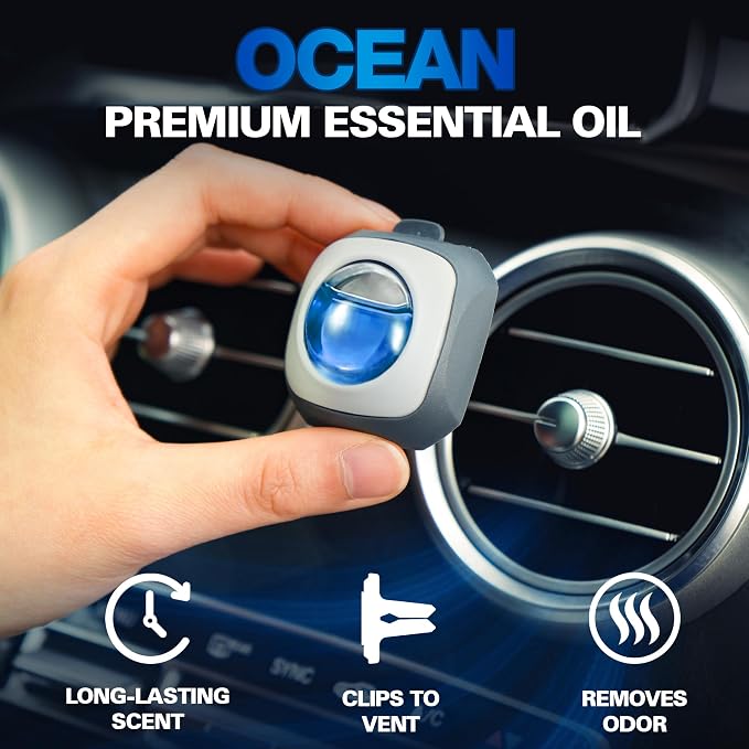 Air Jungles Ocean Scent Car Scent Car Air Freshener Vent Clip, 6 Count Long Lasting Up to 180 days, Natural Essential Oil Car Fragrance for Women and Men, Odor Eliminator - 4ml Each