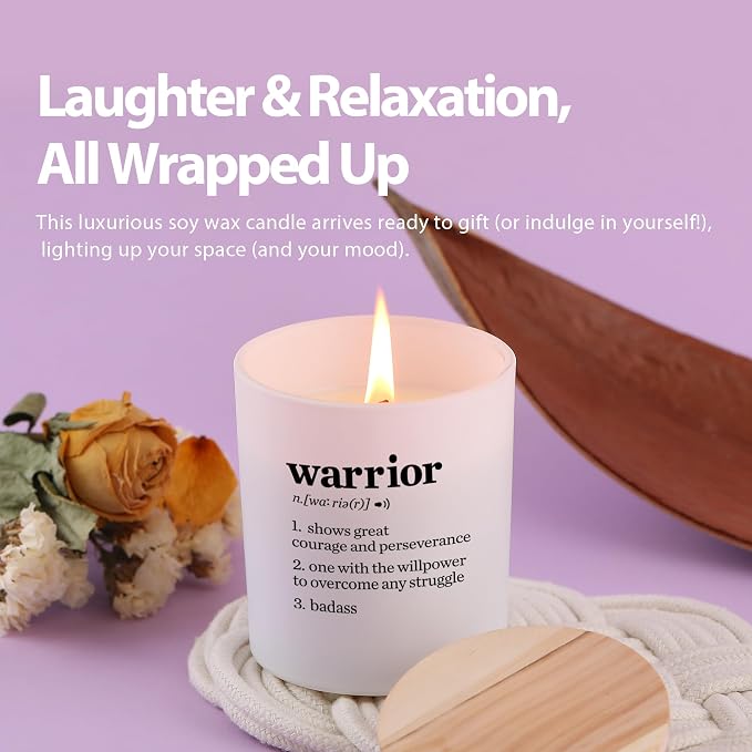 Warrior Definition Motivational Scented Candle for Home Office Inspirational Gifts Cancer Patient Survivor Sobriety Gifts Jar Candle (9.5 oz, Layered Scent)