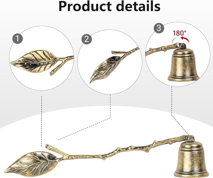 Vintage Leaf Candle Snuffer, Antique Gold Resin, 7.87 Inch Handle with 1.38 Inch Bell, Elegant Home Decor