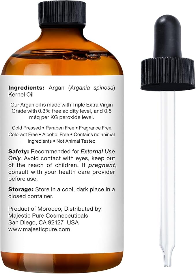 MAJESTIC PURE Moroccan Argan Essential Oil | 100% Pure and Natural Argan Oil | Premium Grade Essential Oils for Hair Care, Home Diffusers, Skin, Aromatherapy, Massage and Humidifiers | 4 Fl Oz