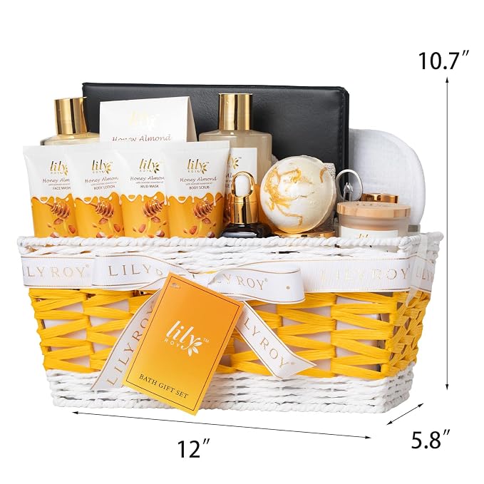 Honey Almond Bath Gift Set - 21Pcs Moisturizing & Relaxing Spa Gift Basket for Women & Men
