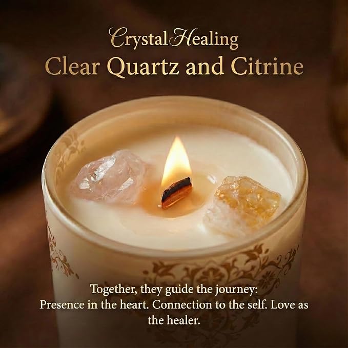 Healing Crystal Candle Gift for Women - Vanilla Cashmere Luxury Soy Candle with Crystals - Rose Quartz & Citrine - Gift-Ready Aromatherapy Candle for Stress Relief, Meditation & Manifestation