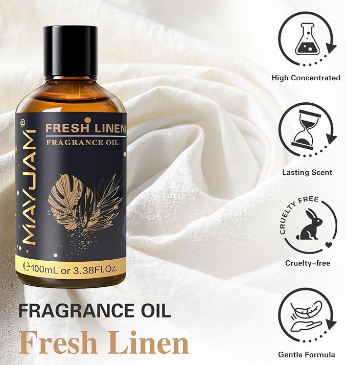 MAYJAM 100ML/3.38FL.OZ Fresh Linen Fragrance Oils with Glass Dropper, Essential Oils for Diffusers for Home, Long Lasting Scented Oils for Diffusers Soap Candle Making