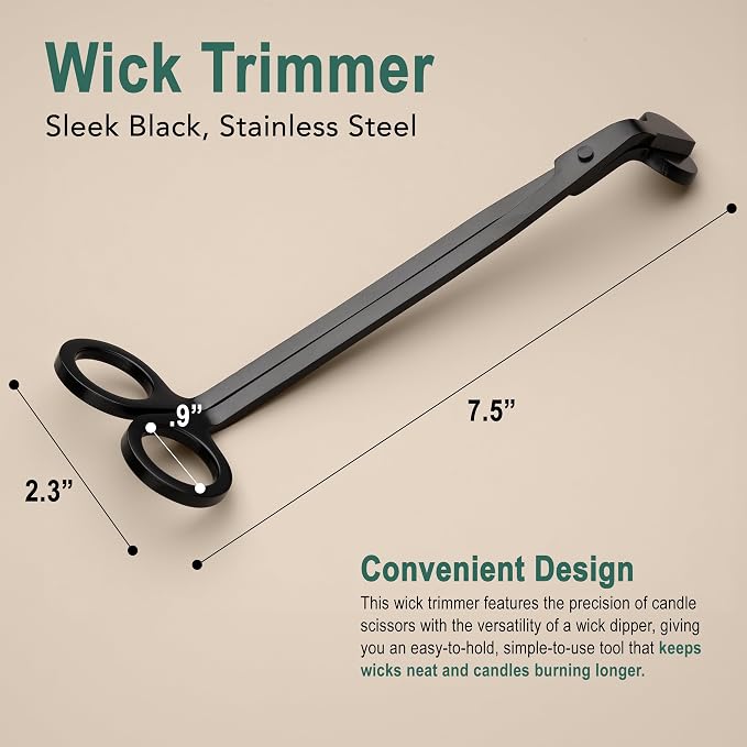 The Growing Candle Wick Trimmer, Stainless Steel Accessories for Candles, Cutter Kit for Trimming, Black