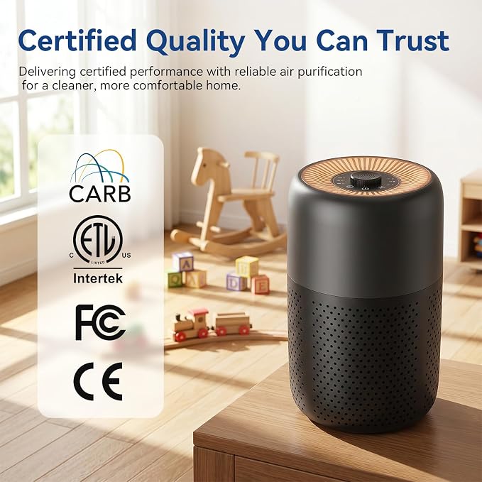 2 Pack YARIKI Air Purifiers for Bedroom with H13 True HEPA Filter,360° Air Intake,Essential Oil Diffuser,Night Light, 24dB Quiet Compact Air Purifier,P60