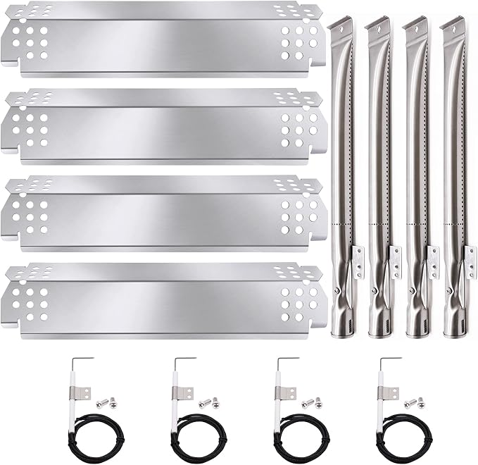 Criditpid Grill Replacement Parts for Nexgrill 4 Burner 720-0830H, 720-0783E, 5 Burner 720-0888N, Stainless Steel Grill Heat Shield Plates, Burners and Igniter Kit for Home Depot Nexgrill Parts
