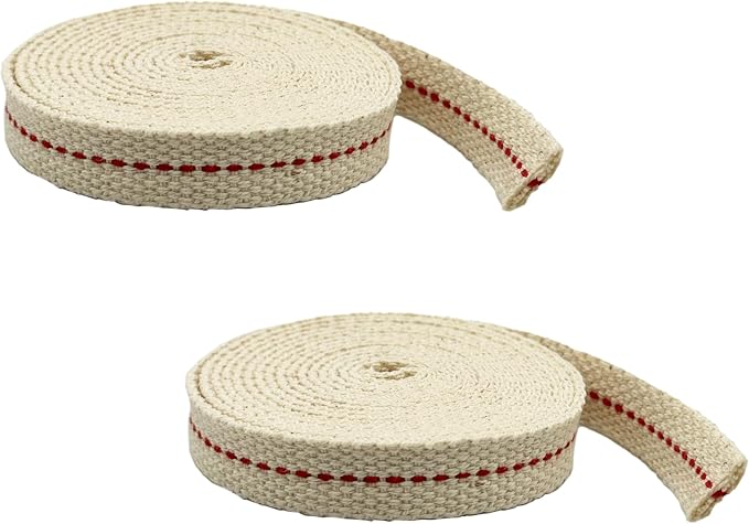 Light of Mine - 1/2" Inch 6' Foot, 100% Cotton Flat Wick - 2 Pack, for Paraffin Oil, Kerosene Based Lanterns, and Oil Lamps with Genuine Red Stitch (1/2" - 6' Roll, 2 Pack)