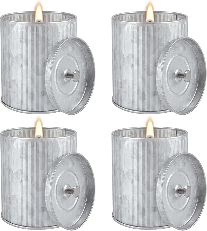 4Packs Citronella Candles Outdoor Indoor,Natural Soy Wax Scented Candles,Long Lasting Burning for Home Gardon Patio Balcony,Summer Gift,Silver 4oz