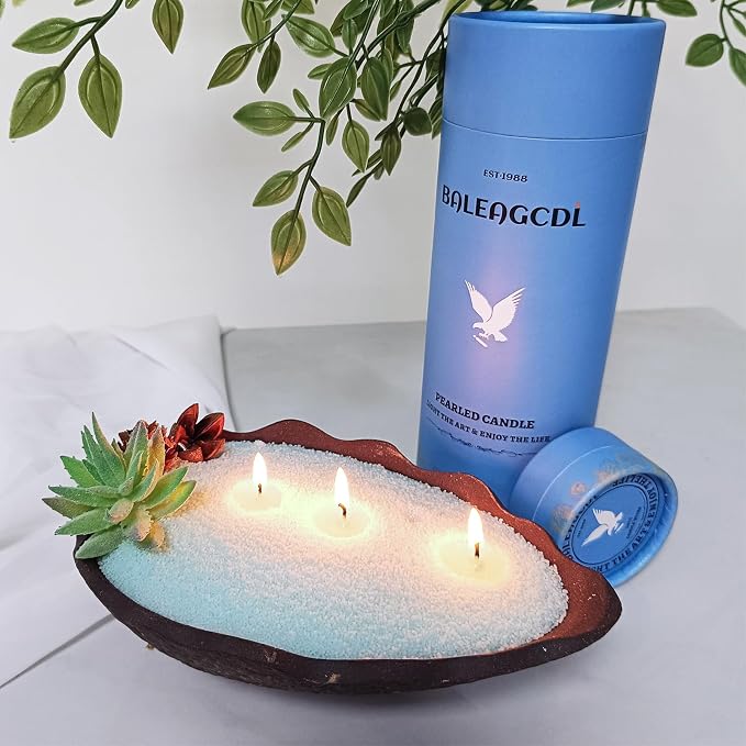 Saltwind Still Pearled Candle, 18 Oz Sea Salt Scented Sand Candle with 30 Wicks, 120 Hours Long Lasting Clean Burning, Refillable Light Blue Pearled Wax for DIY Decor