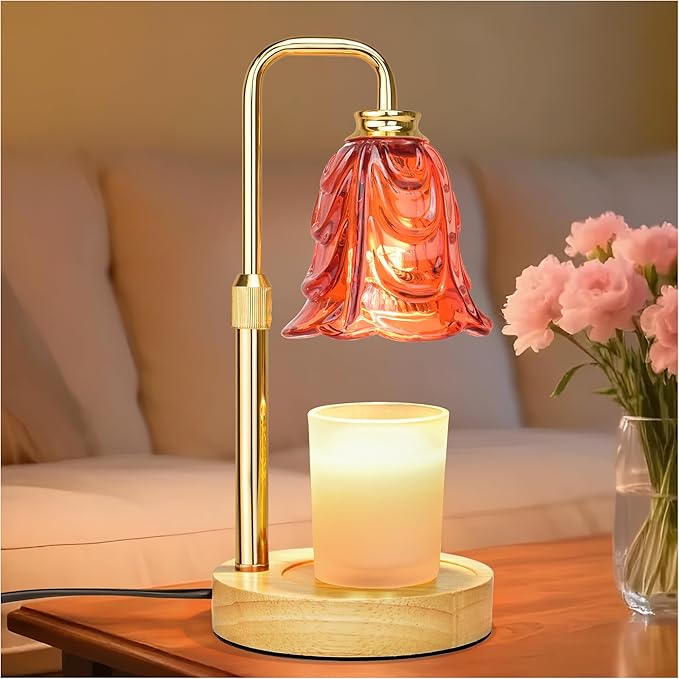 Candle Warmer Lamp with Timer Dimmer, Adjustable Height Red Tulip Candle Wax Warmer, Christmas Birthday Gift for Mom Women, House Warming Gifts for New Home Bedroom Decor,Lava Red