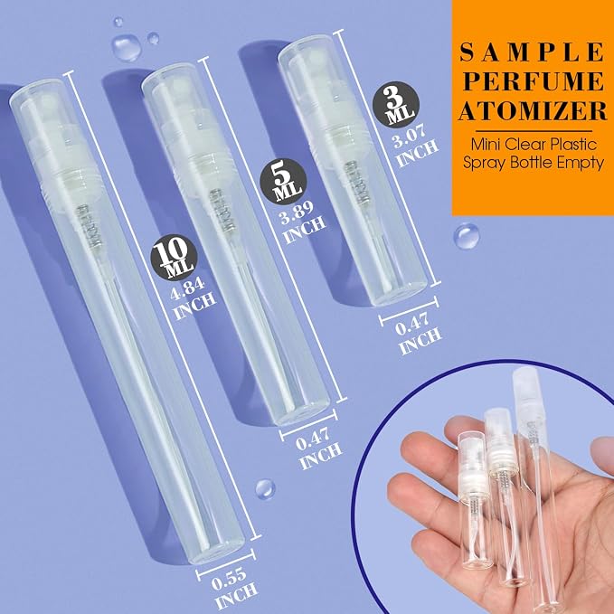 60PCS Small Perfume Sample Bottles, 30PCS 5ml Mini Spray Bottle with 30PCS 3ml Fine Mist Portable Travel Refillable Bottle, Plastic Atomizer Sprayer for Perfume