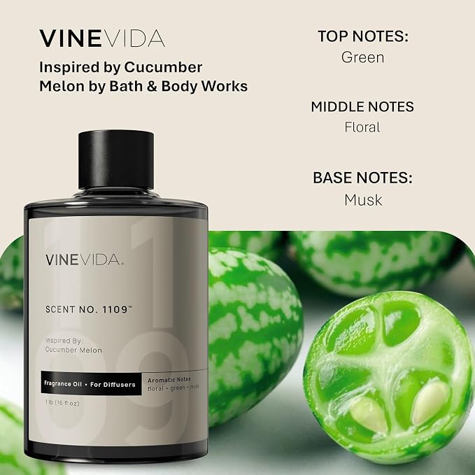VINEVIDA [16 Fl Oz] Scent NO. 1109 Fragrance Oil for Cold Air Diffusers, Aromatic Notes of Floral Green Musk, Essential Oils for Diffuser Oil Refill & Air Freshener Room Spray