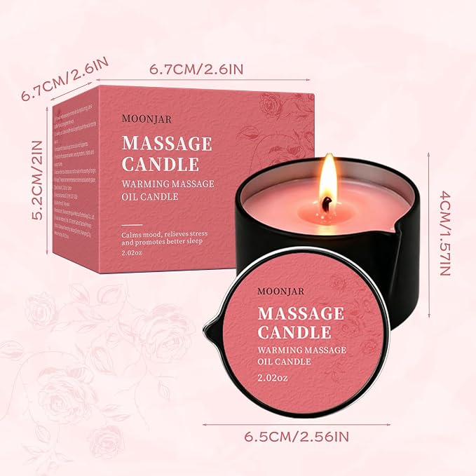 Soybean Wax Warming Massage Oil Candle for Stress Relief and Skin Moisturizing, Romantic Gift SPA Use Home Scented Candle Body Oil Caramel Whisky Scent 2.35 OZ (Rose)