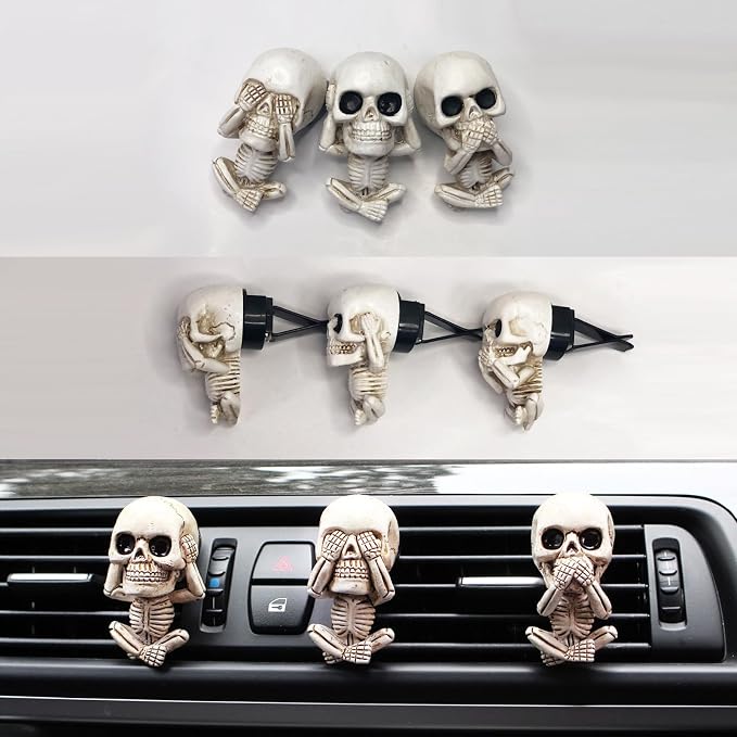 Skull Car Air Fresheners Vent Clips with 10 ml Pure Lavender Essential Oil, Cute Skeleton Car Decor Accessories, Automotive Stuff Horror Halloween Christmas Vehicle Decorations Gifts