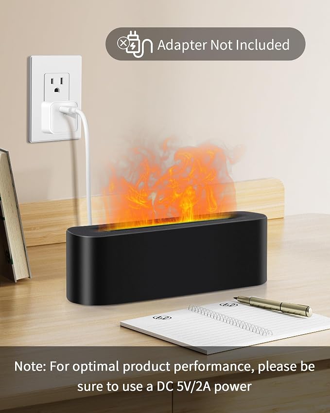 Essential Oil Diffuser with Fireplace Flame, Ultrasonic Cool Mist Humidifier for Aromatherapy, 7 Colors Light, Timer & Auto Shut-Off, Ultra Quiet for Home, Bedroom, Gift (150ml, Black)